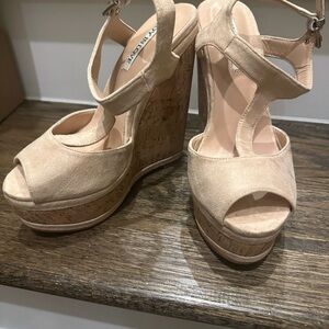 Tan Wedge Peep-Toe Platform Sandals